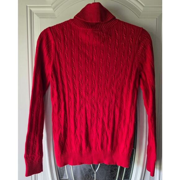 IZOD Red Cable Knit Ribbed Turtle Neck Sweater Size Petite Medium - Picture 2 of 6